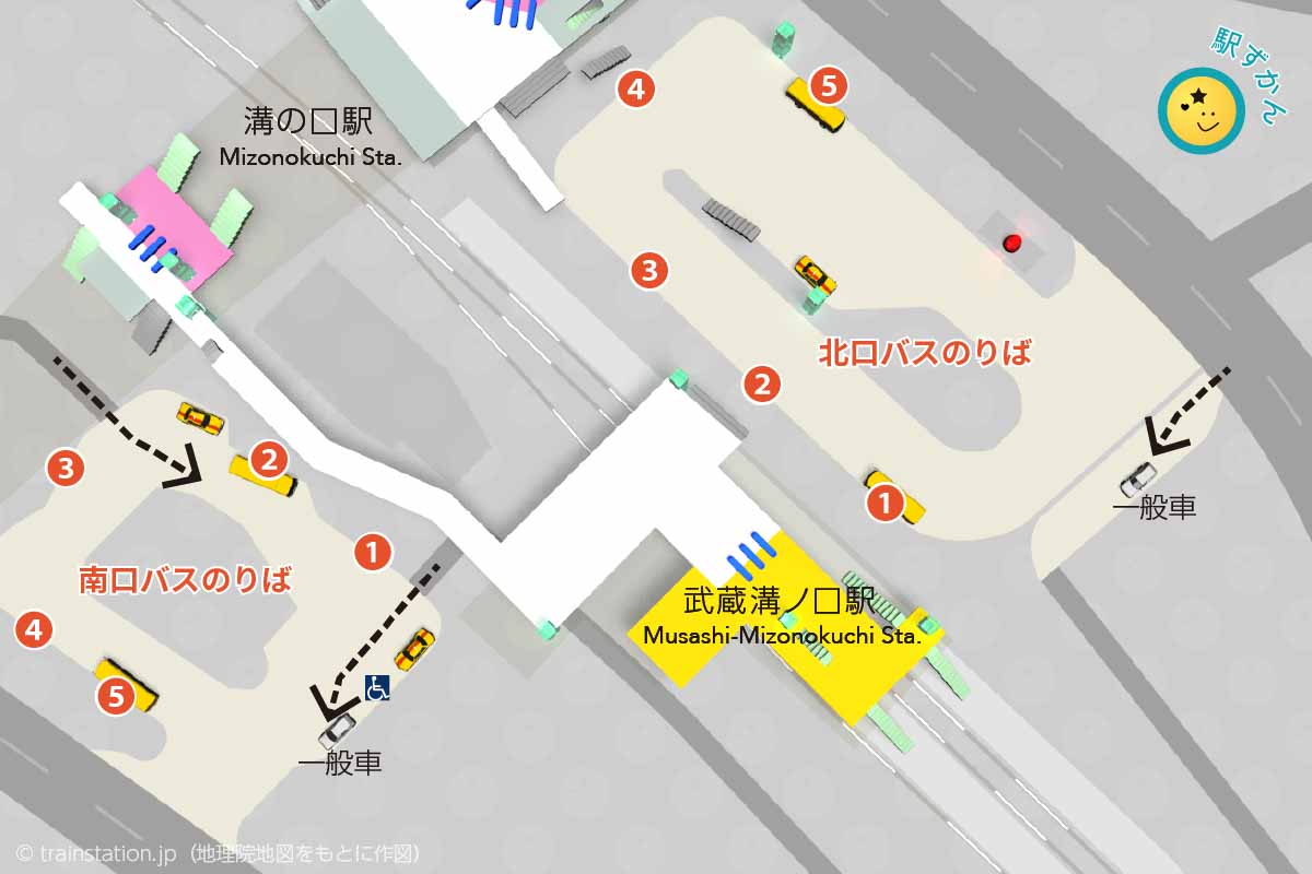 溝の口駅・武蔵溝ノ口駅ロータリーマップ・一般車乗降場（車寄せ）の位置