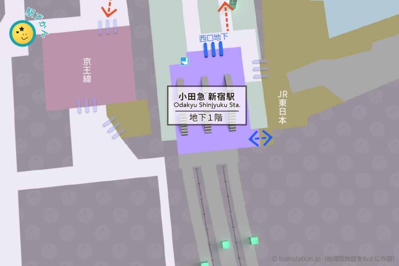 小田急 新宿駅構内図(地下１階)と周辺地図