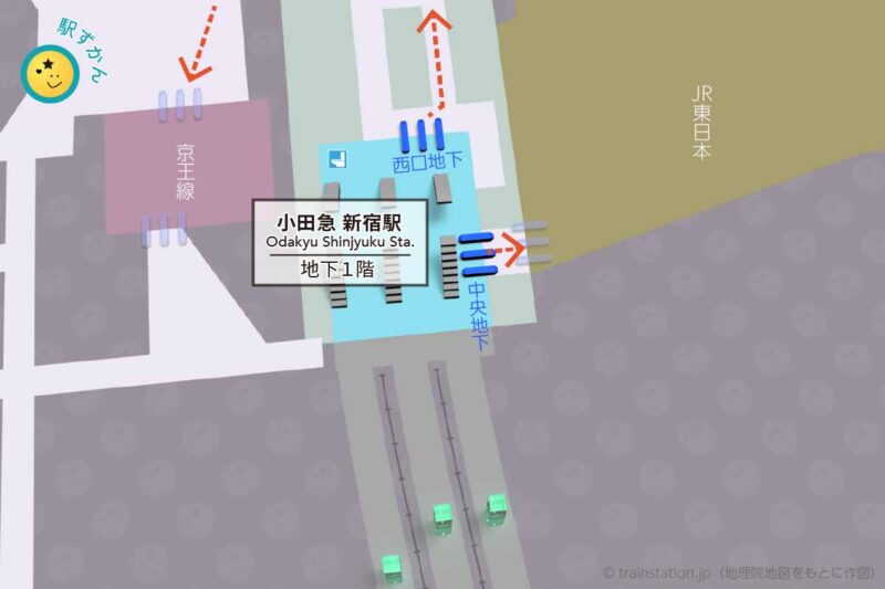 小田急 新宿駅構内図 地下１階の周辺地図