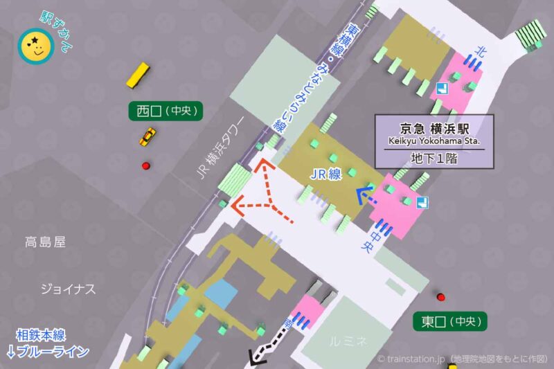 京急 横浜駅構内図と周辺地図