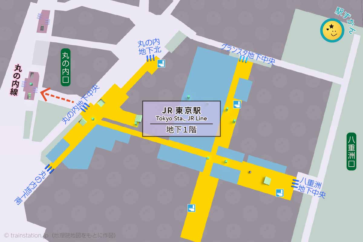 東京駅構内図 地下1階と周辺地図