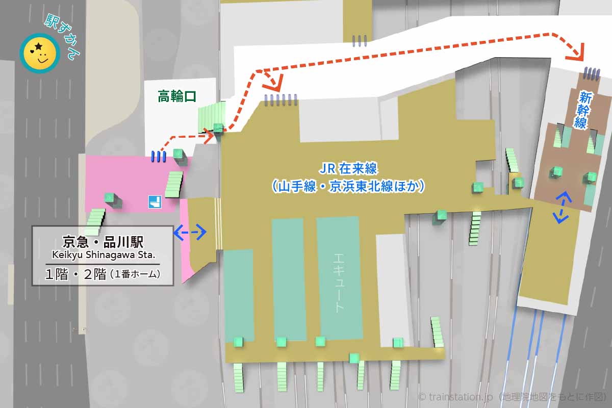 品川駅構内図(京急本線)と周辺地図