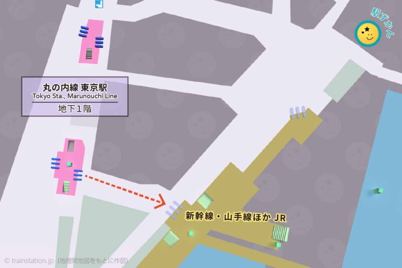 丸の内線 東京駅構内図（東京メトロ）と周辺地