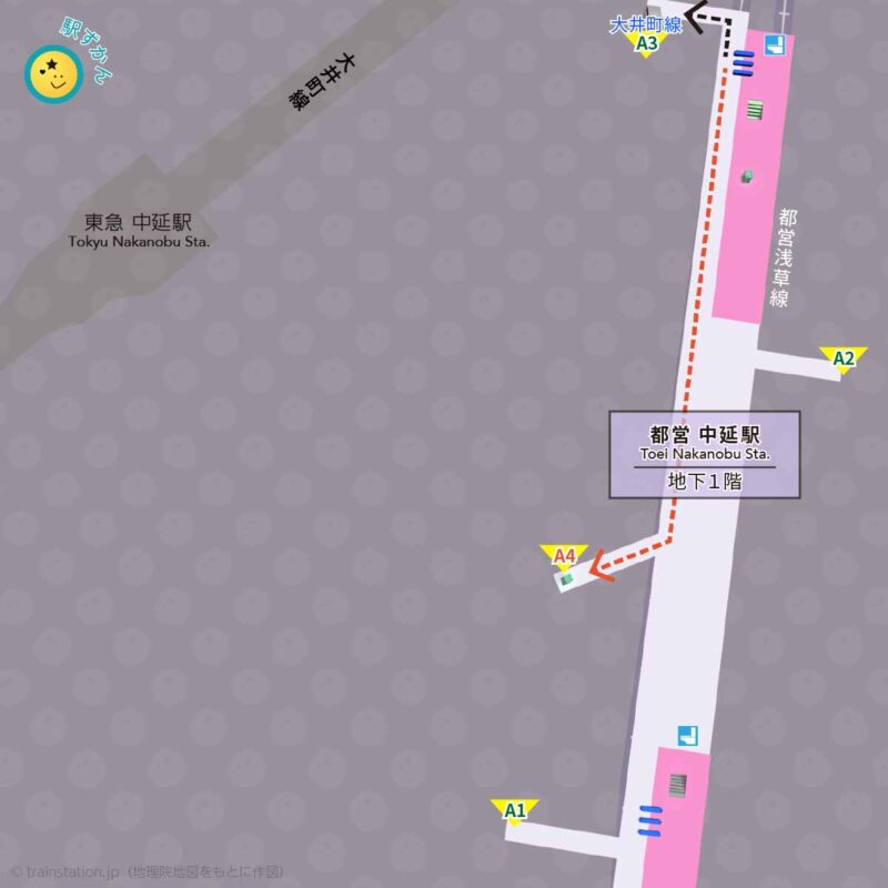 都営地下鉄 中延駅構内図と周辺地図