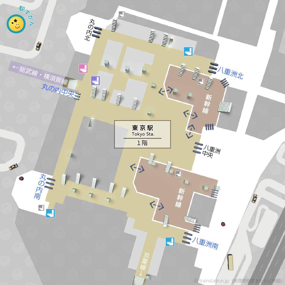 東京駅のJR改札内トイレマップ