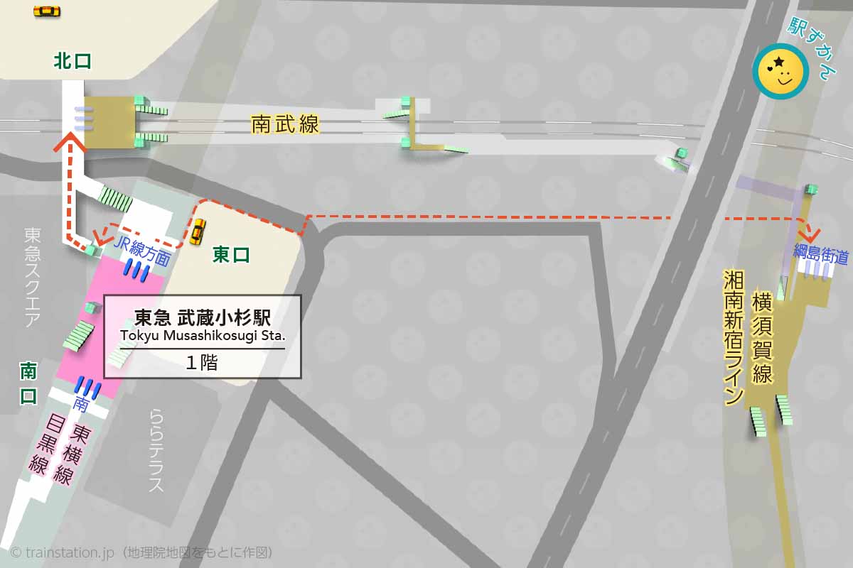 東急 武蔵小杉駅構内図（東横線・目黒線）と周辺地図