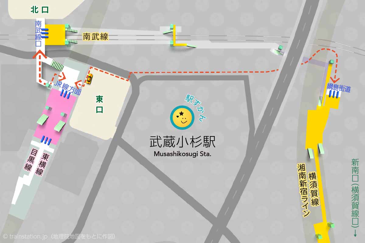 武蔵小杉駅乗り換えルートマップ