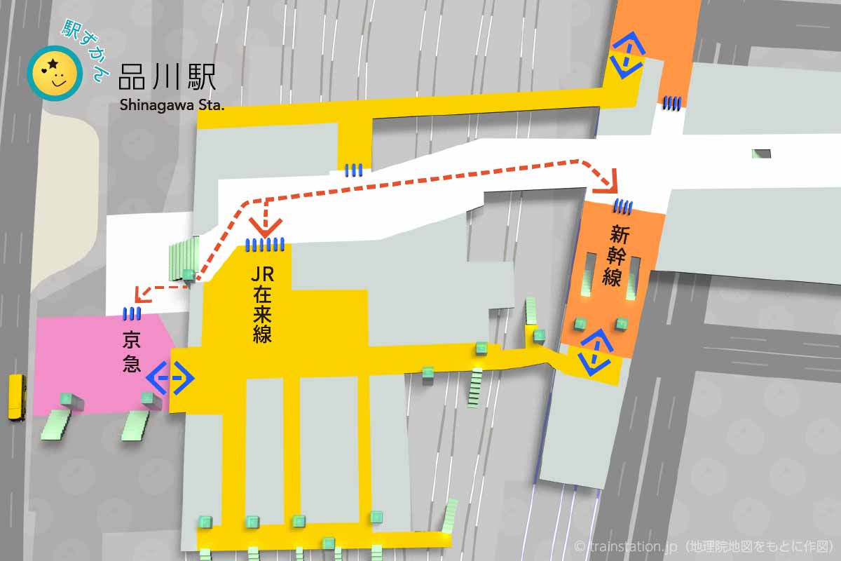 品川駅乗り換えルートマップ