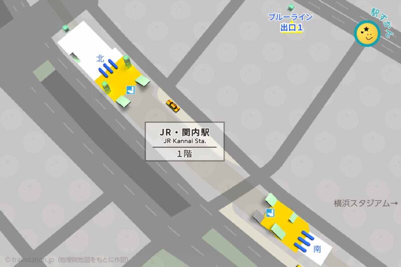 JR関内駅構内図と周辺地図（駅ずかん制作）