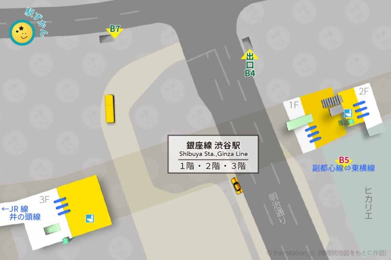 銀座線 渋谷駅（東京メトロ）構内図と周辺地図