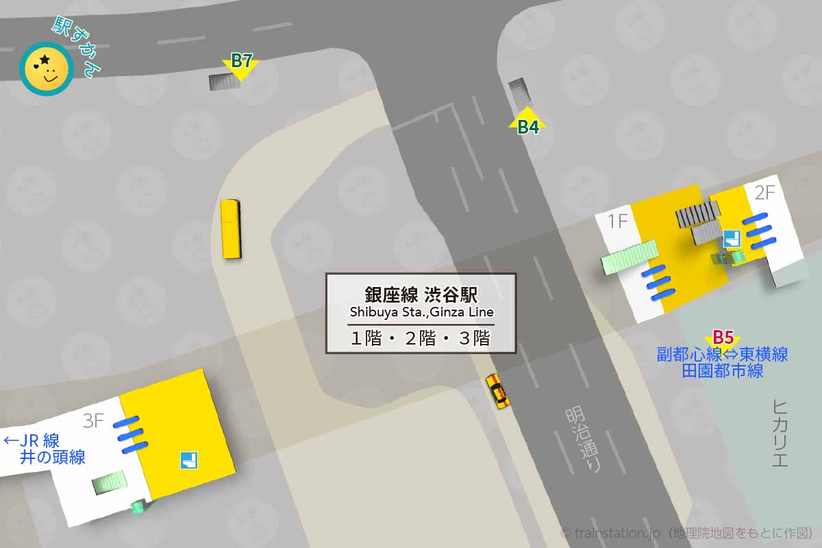 銀座線 渋谷駅（東京メトロ）構内図と周辺地図