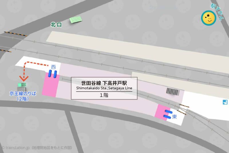下高井戸駅構内図（東急電鉄・世田谷線）と周辺地図