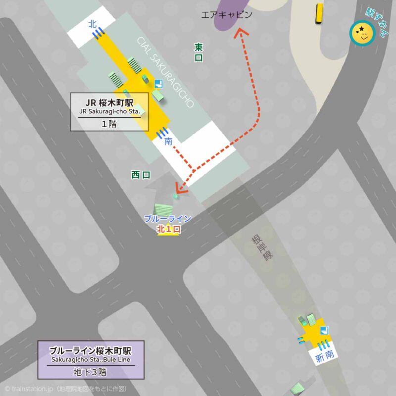 JR桜木町駅構内図（根岸線）と周辺地図