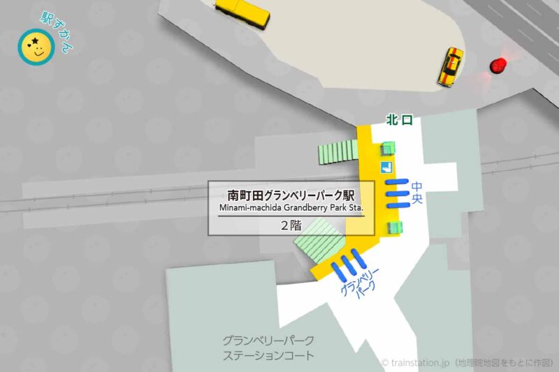 南町田グランベリーパーク駅構内図（田園都市線）と周辺地図