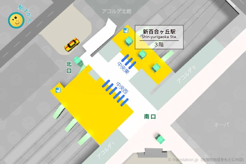 新百合ヶ丘駅構内図（小田急線）と周辺地図