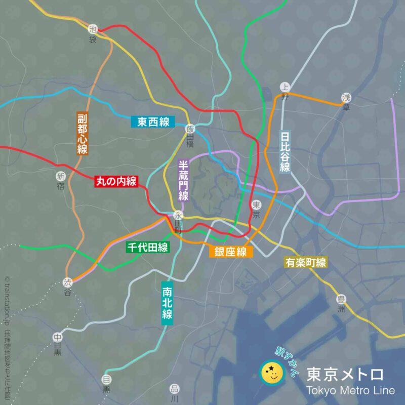 東京メトロ（全線）路線図と地形地図