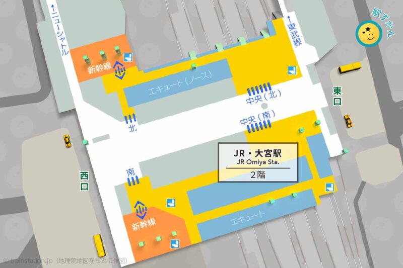 JR大宮駅構内図（東北新幹線・埼京線ほか）と周辺地図