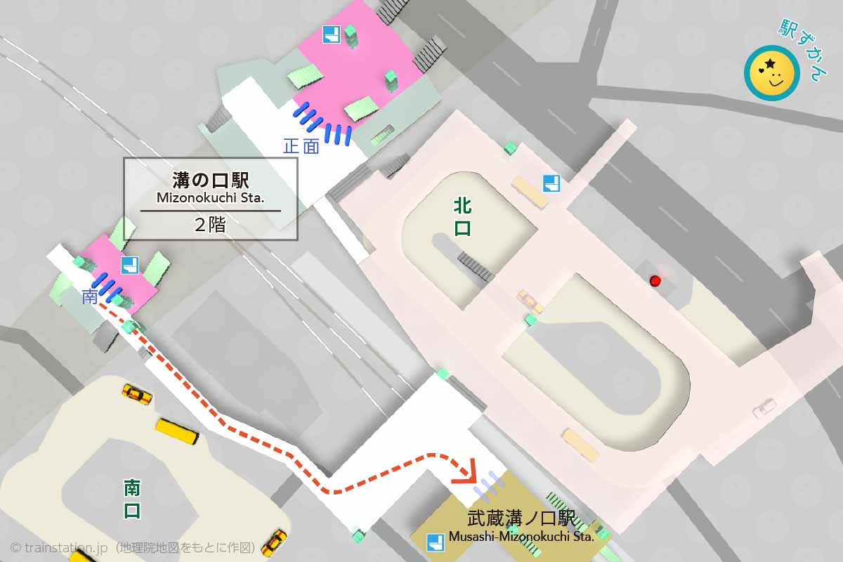 溝の口駅構内図(田園都市線・大井町線)と周辺地図