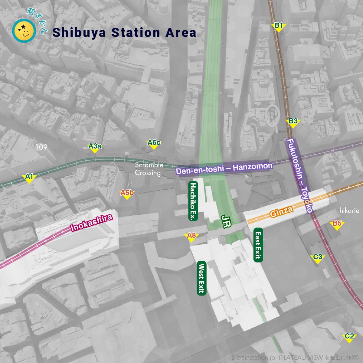 Shibuya Station Area Map and Railway Route Map