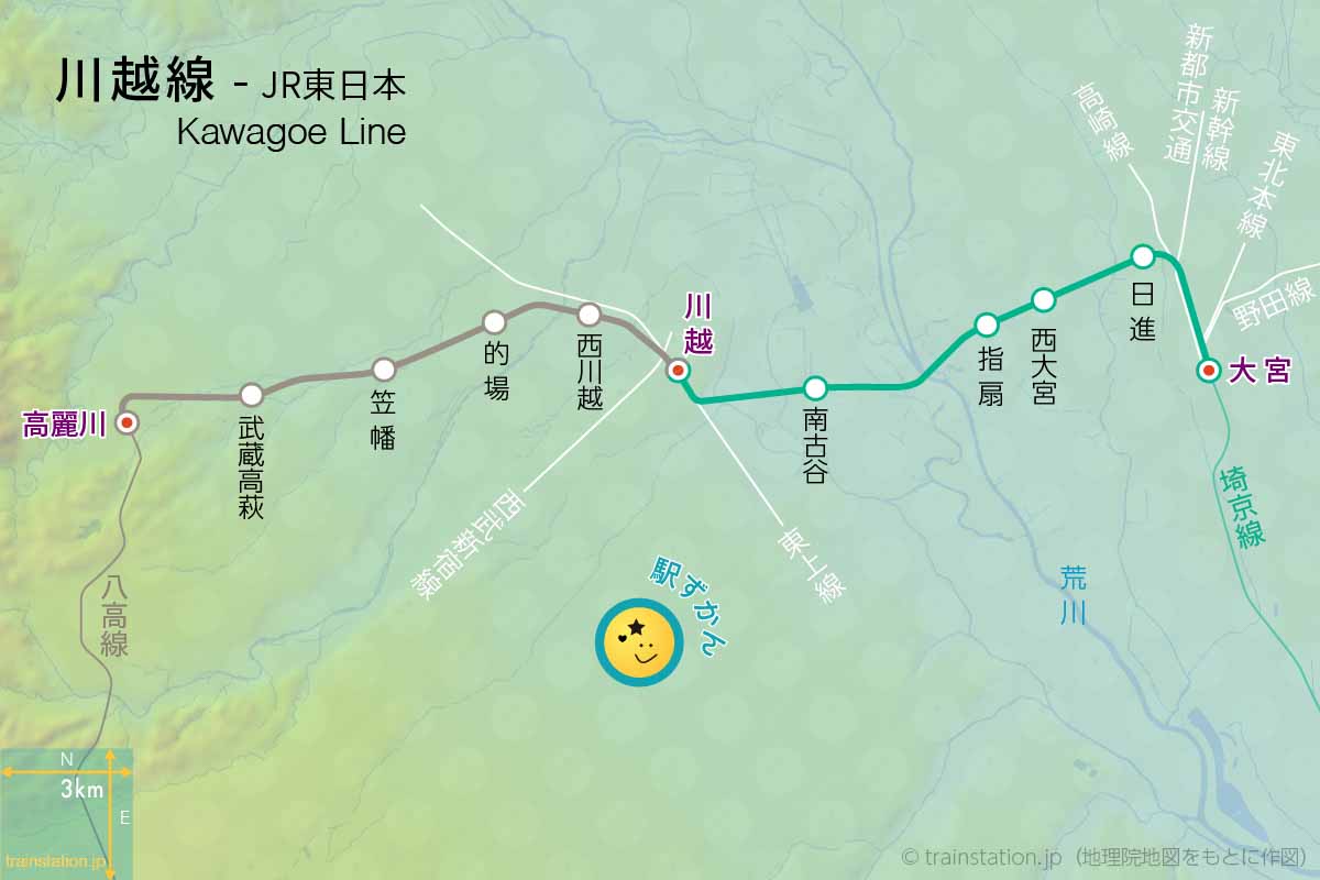 川越線路線図と地形マップ（JR東日本）