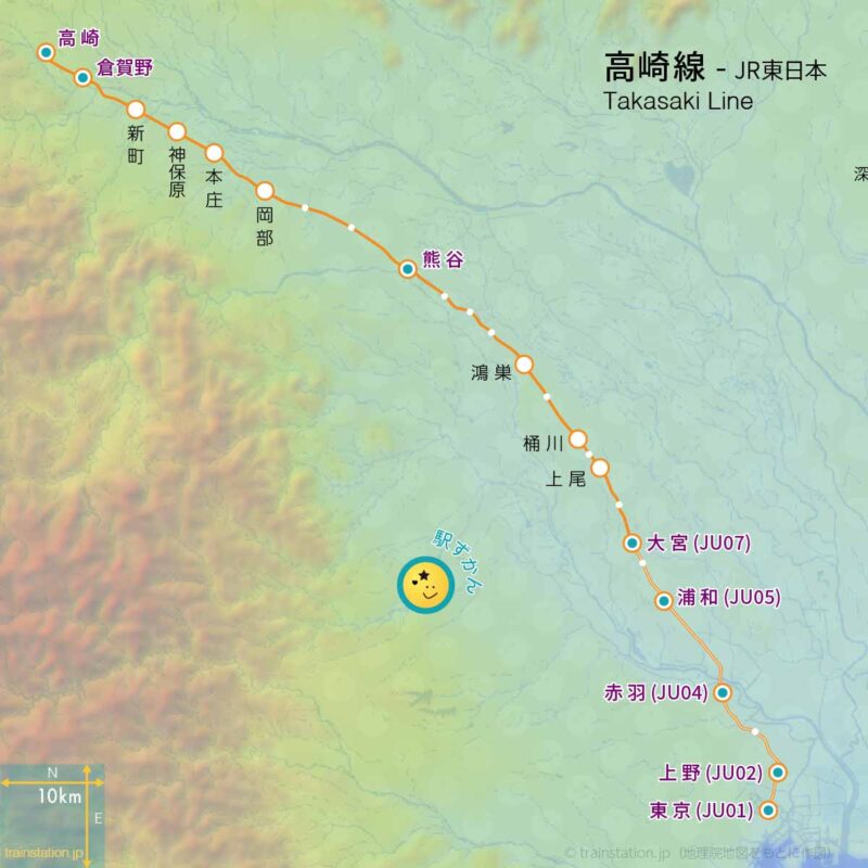 高崎線路線図と地形マップ（JR東日本）