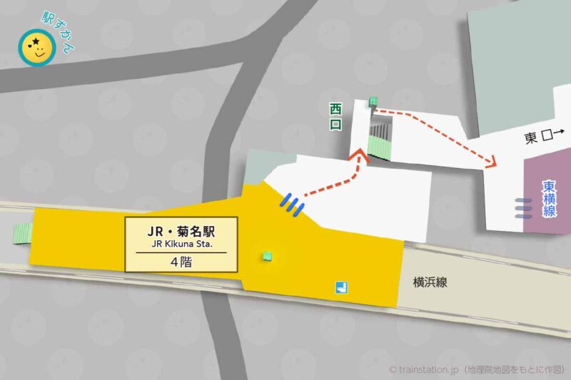 JR菊名駅構内図（横浜線）と周辺地図