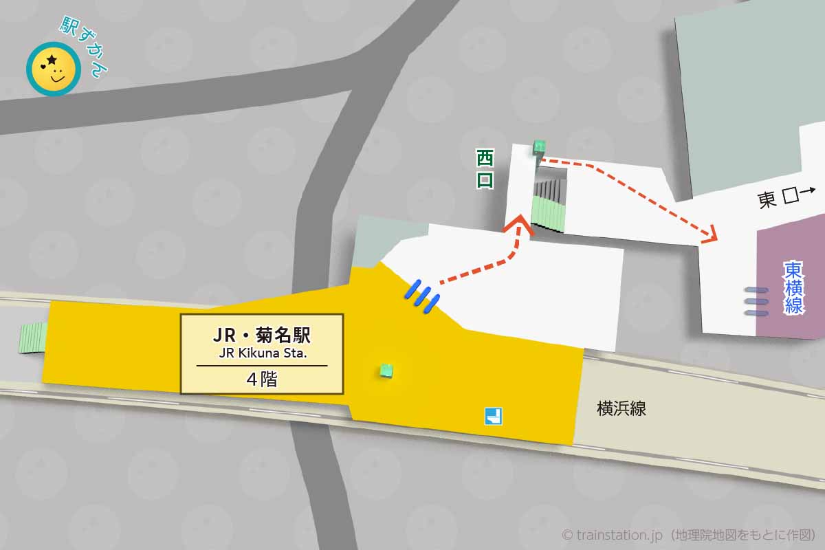 JR菊名駅構内図(横浜線)と周辺地図
