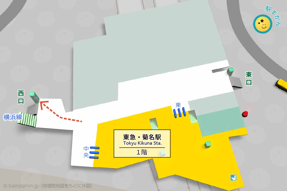 菊名駅構内図(東横線)と周辺地図