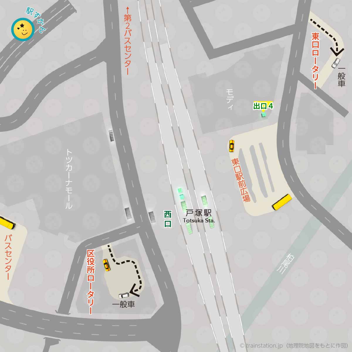 戸塚駅ロータリーマップ(一般車寄せ・バス停)