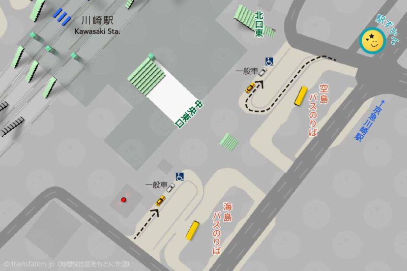 川崎駅 東口ロータリーマップ 空島と海島（車寄せ・バス停）