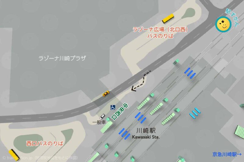 川崎駅 西口ロータリーマップ ラゾーナ側（車寄せ・バス停）