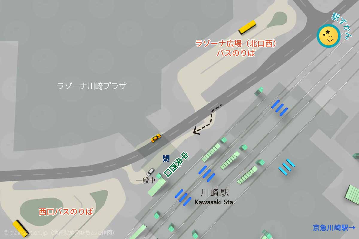 川崎駅 西口ロータリーマップ ラゾーナ側(車寄せ・バス停)