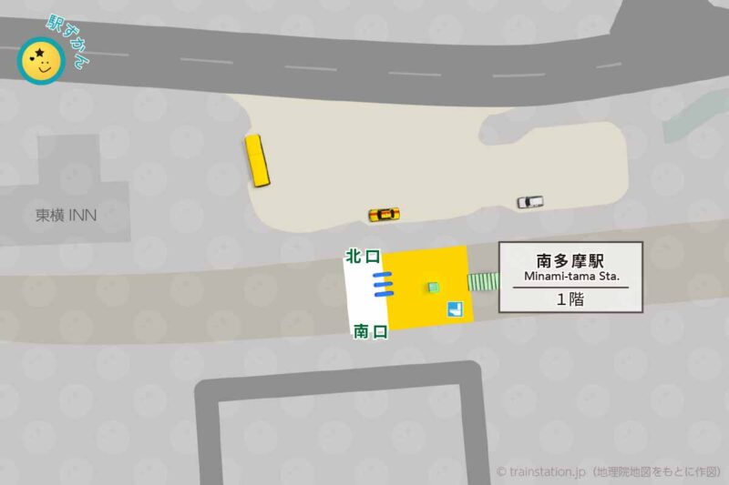 南多摩駅構内図（JR南武線）と周辺地図