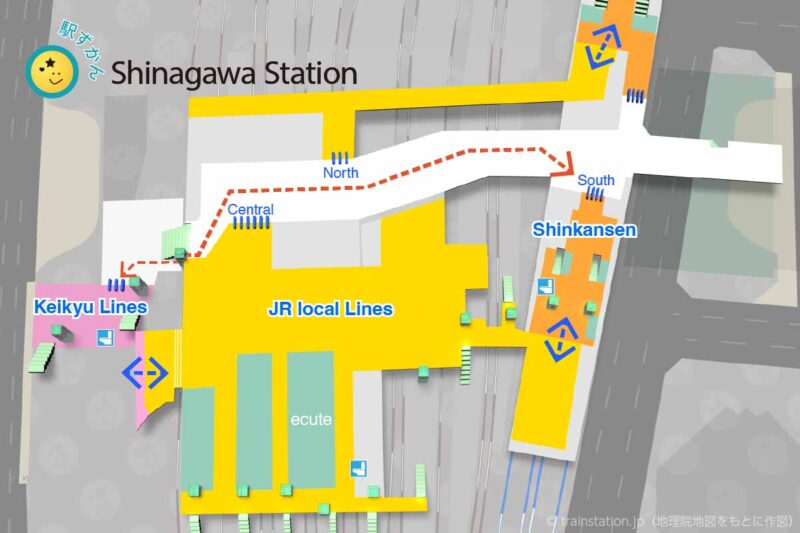 Map of Shinagawa Station and surrounding railway lines