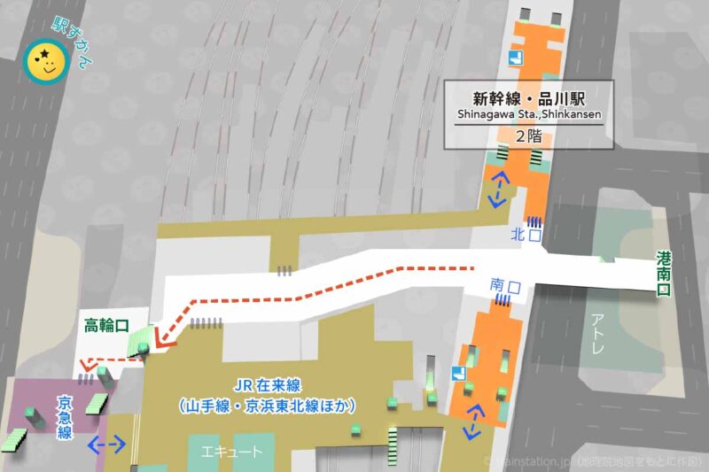 品川駅構内図（東海道新幹線）と乗り換え地図