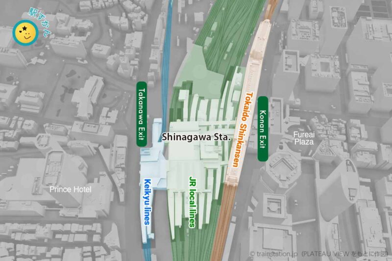 Map of Shinagawa Station and surrounding railway lines