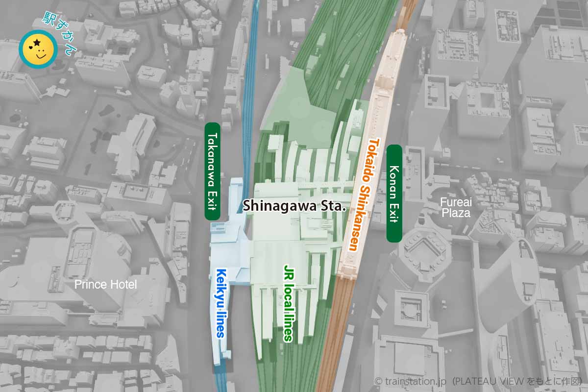 Map of Shinagawa Station and surrounding railway lines