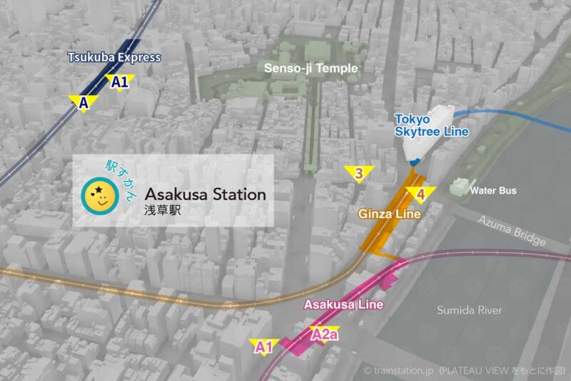 Map of Asakusa Station and surrounding railway lines