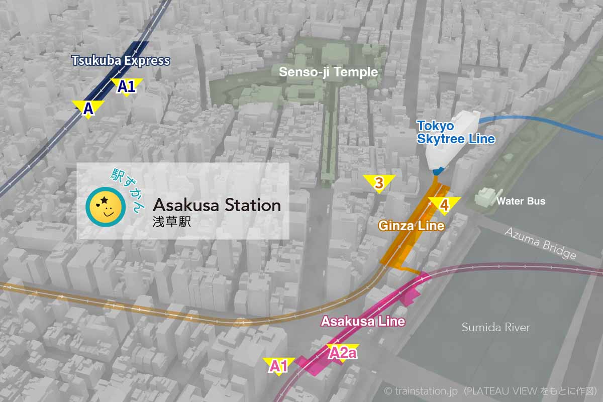 Map of Asakusa Station and surrounding railway lines