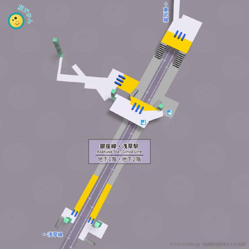 浅草駅構内図（銀座線）と周辺地図