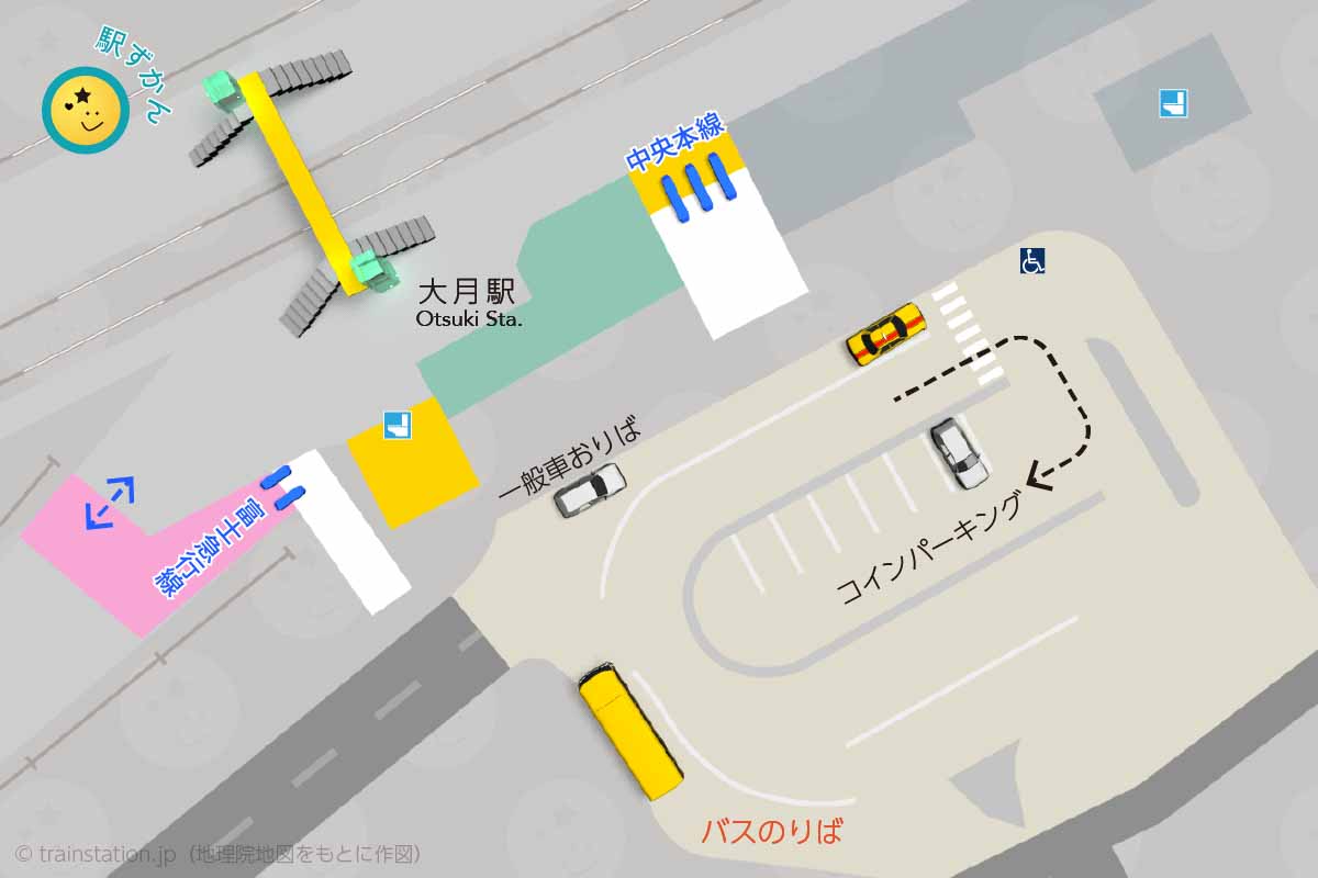 大月駅ロータリーマップ・一般車寄せ・バス停