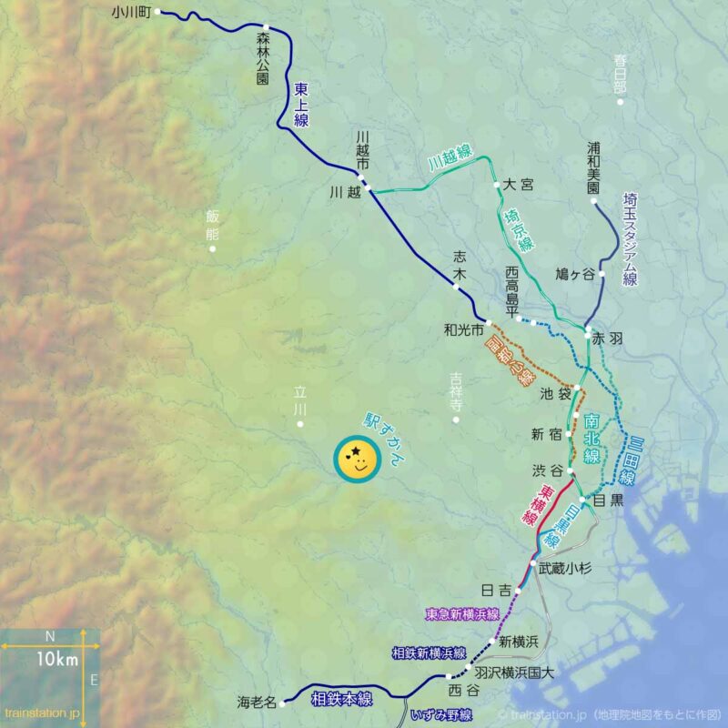 相鉄線の直通路線図-東急線・JR,東京メトロ,東武線