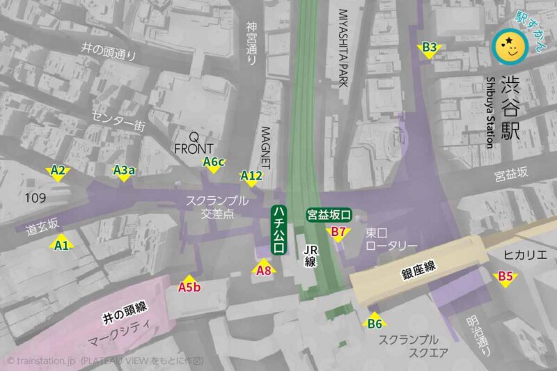 渋谷駅周辺・地上地図と鉄道路線