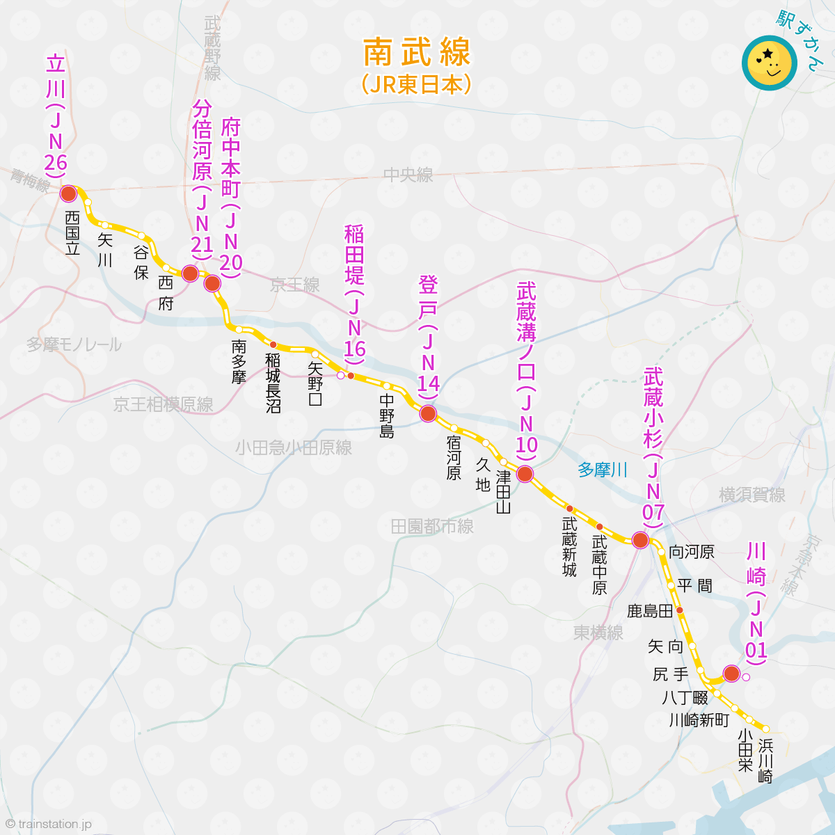 南武線路線図と停車駅一覧 JR東日本(神奈川・東京) - 駅ずかん