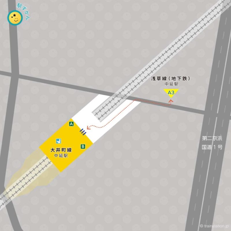 大井町線 中延駅構内図と周辺マップ