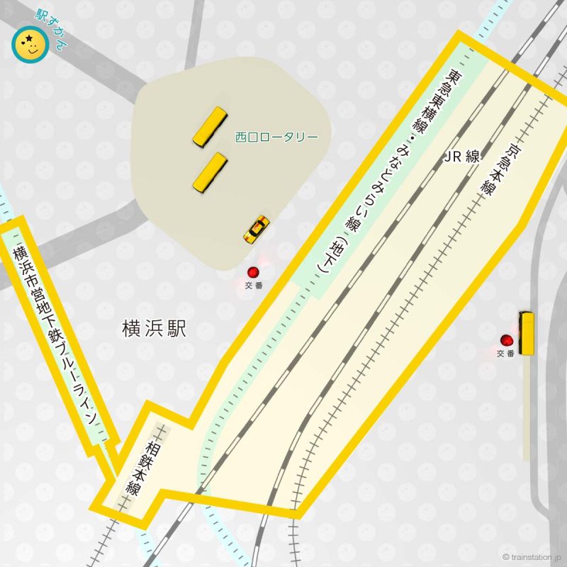 横浜駅路線図とタクシー乗り場