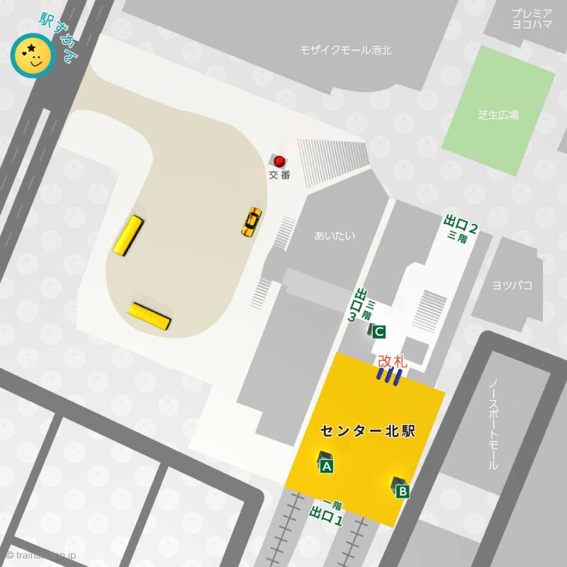 横浜市営地下鉄 センター北駅構内図と周辺地図