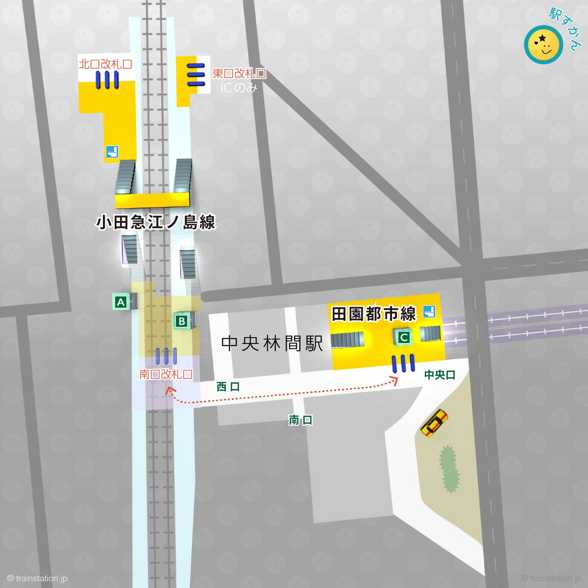 中央林間駅構内図と周辺マップ