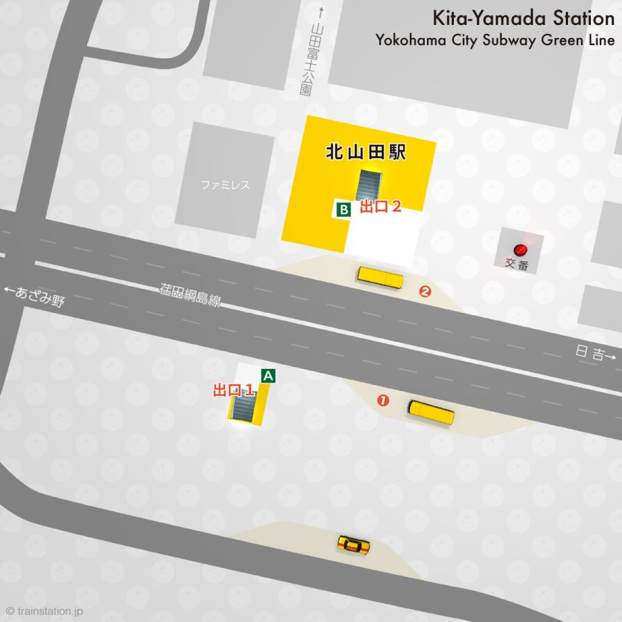 横浜市営地下鉄グリーンライン 北山田駅構内図と周辺地図
