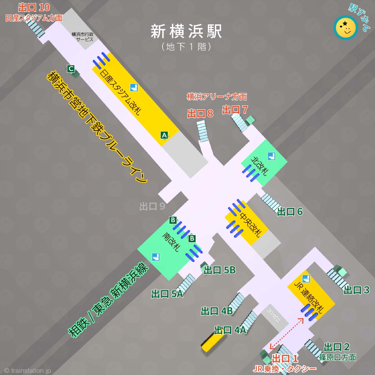 横浜市営地下鉄ブルーライン新横浜駅構内図